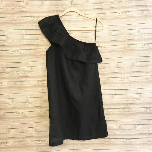 NWT J. Crew One Shoulder Ruffle Black Dress Sz S - Picture 2 of 9
